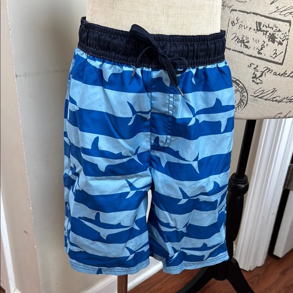 🦈 Gymboree Blue Shark Pattern Swim Trunks 🩳 Pool Ocean Vacation Cruise Resort